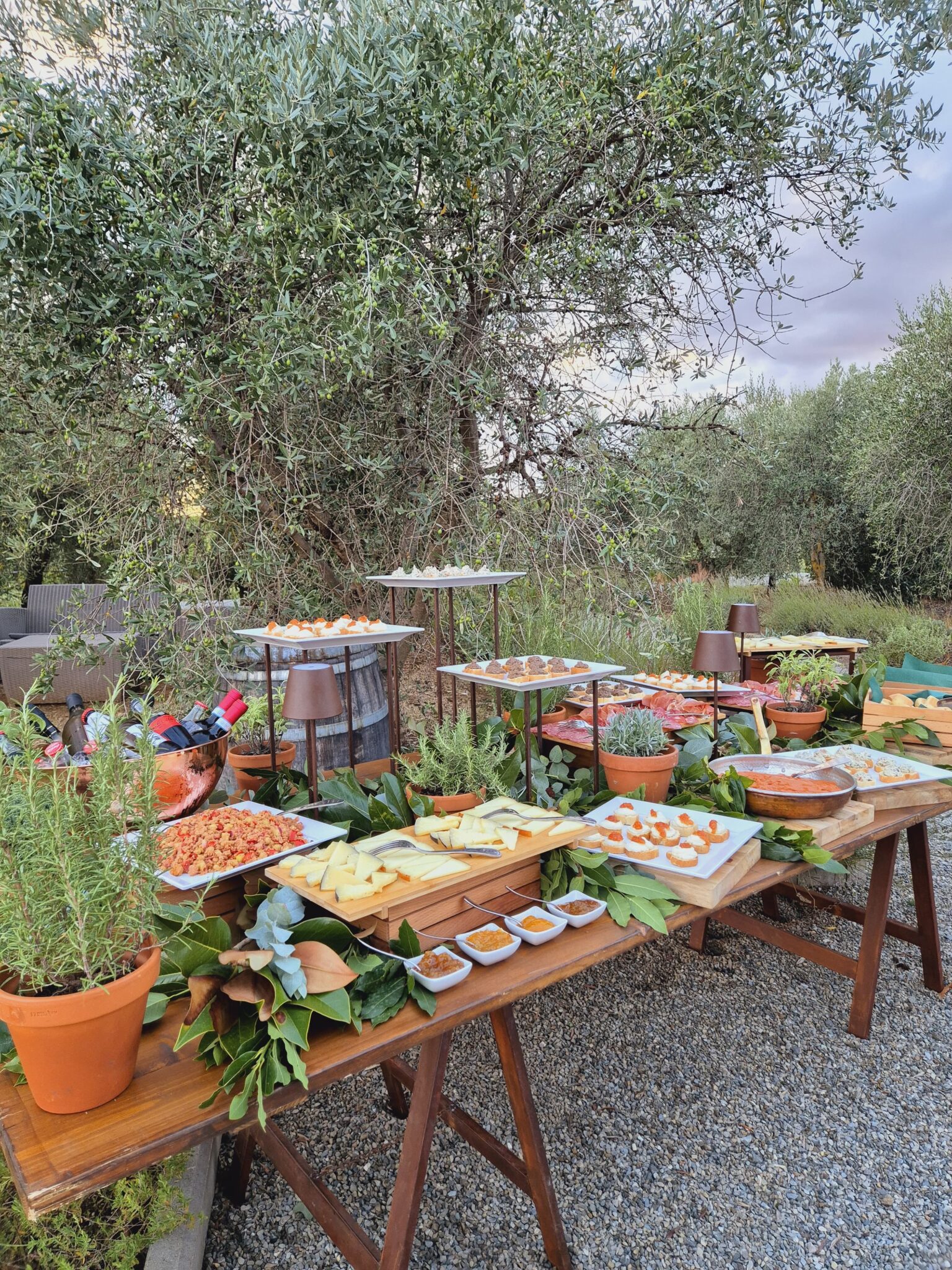 Buffet di matrimonio con formaggi, crostini e pappa al pomodoro
