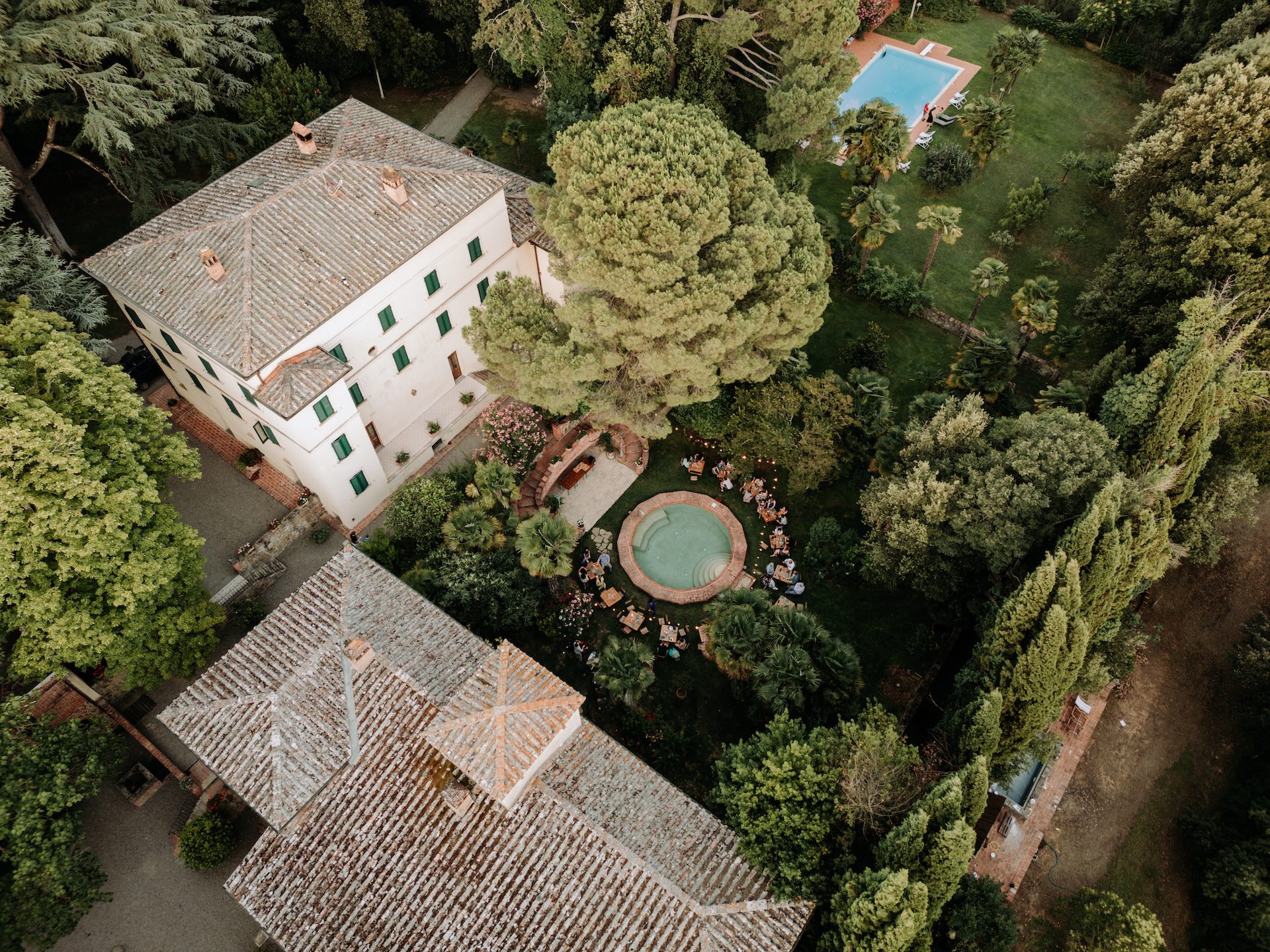 Vista dall'alto di Villa Castelletto a Sinalunga, Siena